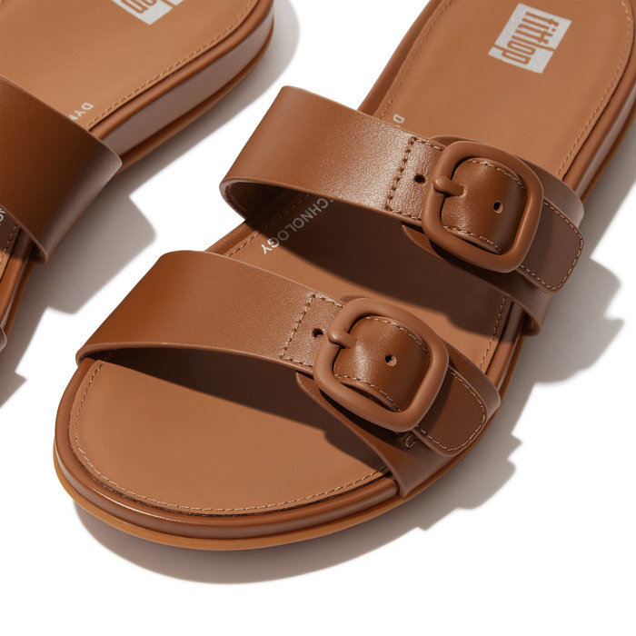 FITFLOP GRACIE RUBBER-BUCKLE TWO-BAR LEATHER SLIDES