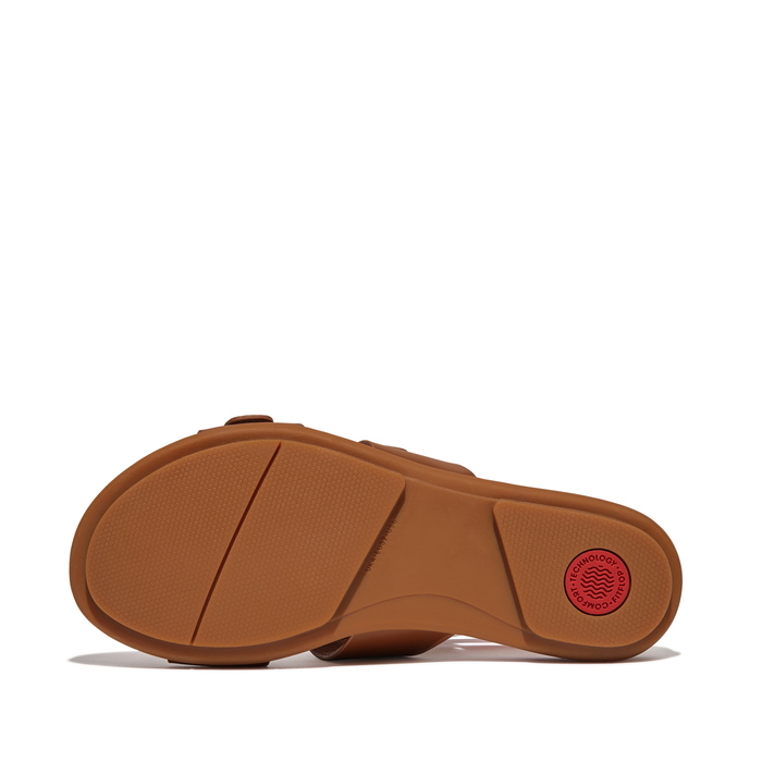 FITFLOP GRACIE RUBBER-BUCKLE TWO-BAR LEATHER SLIDES